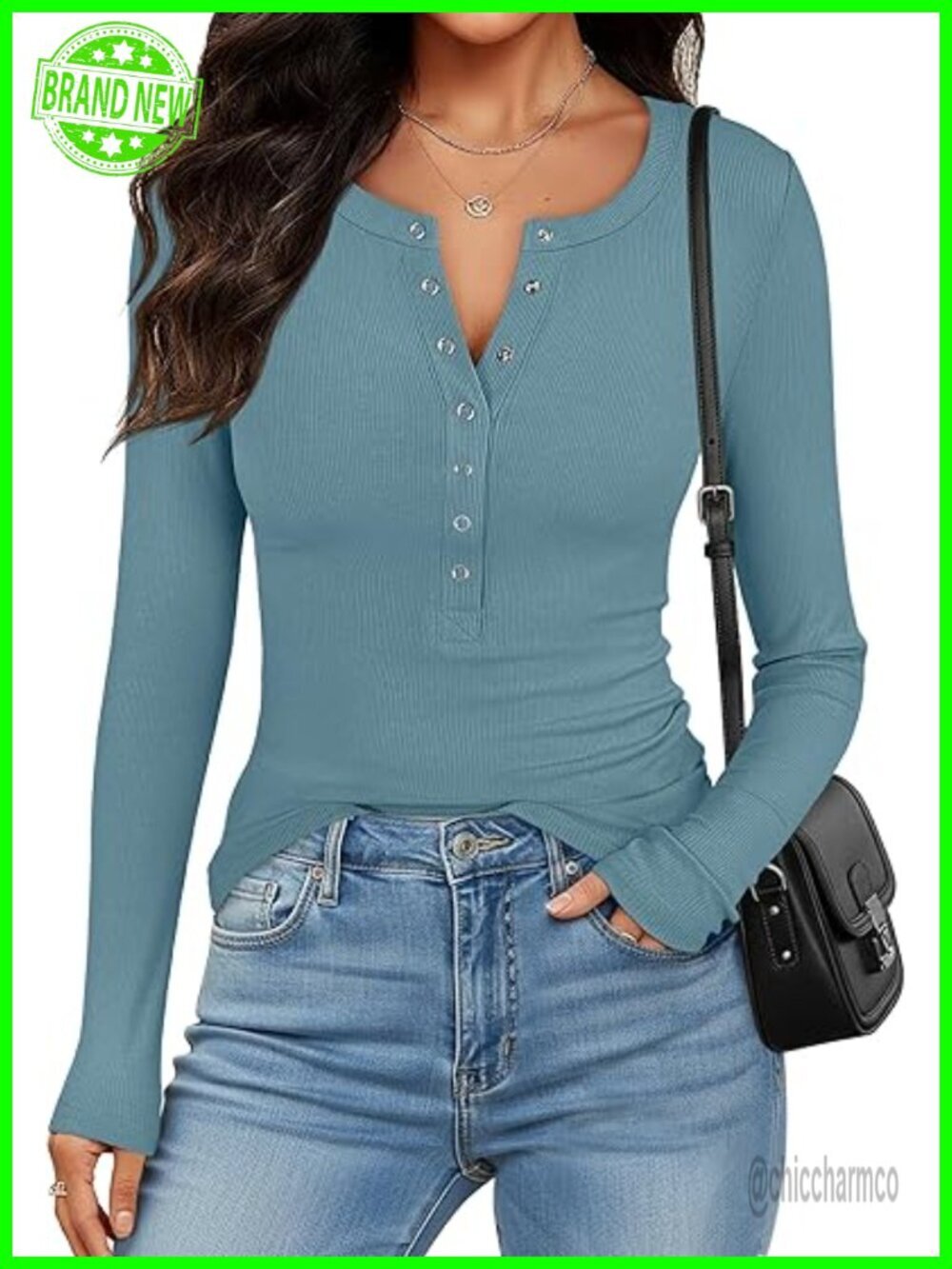 Long Sleeve Henley Button Down Tops Ribbed Knit Slim Fit Fall Basic Tee